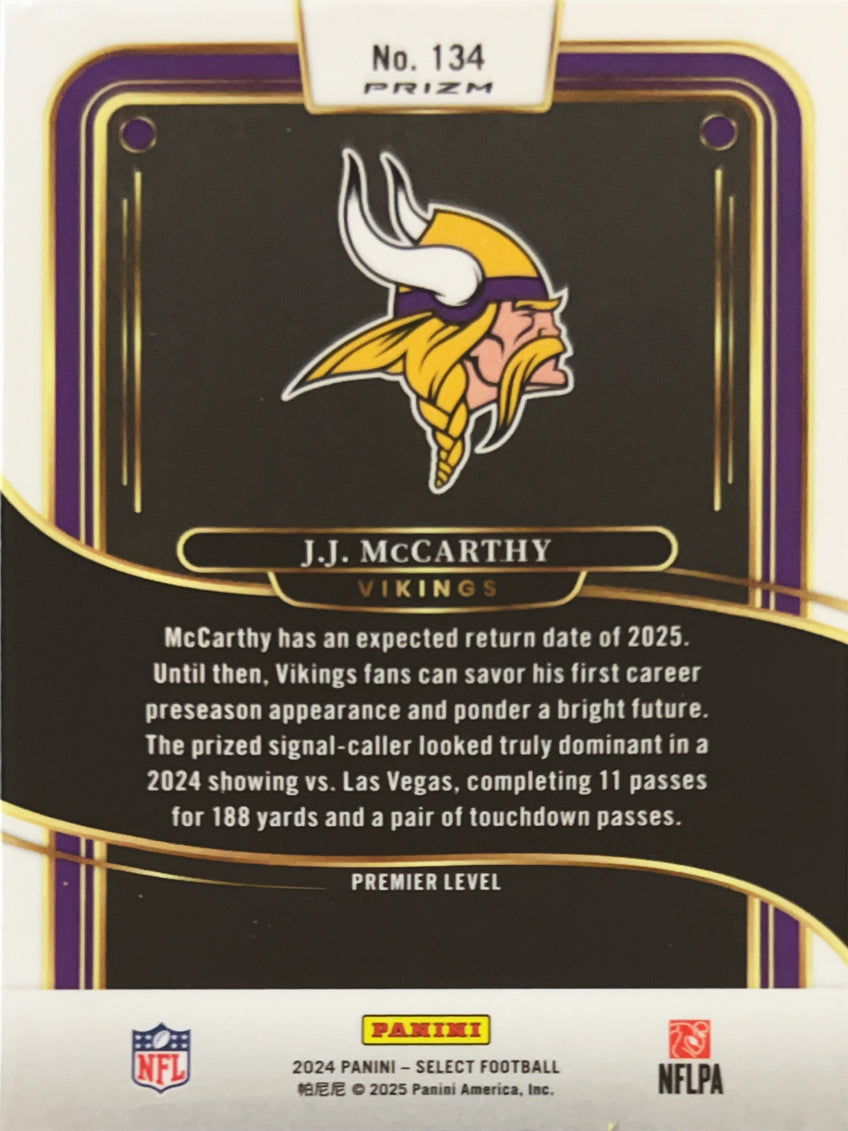 2025 Panini Select Football J.J. McCarthy #134 Prizm RC