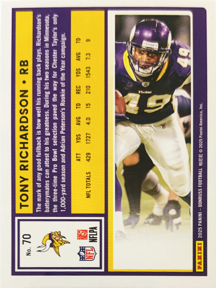 2025 Panini Donruss Football Tony Richardson #70 Press Proof Yellow