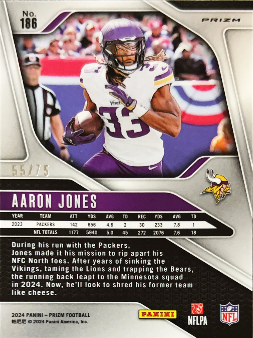 2024 Panini Prizm Aaron Jones #186 Green Pulsar /75