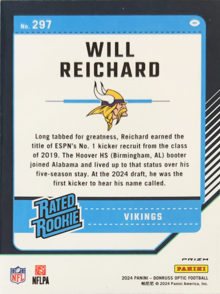 2024 Panini Donruss Optic Prizm Will Reichard #297 Green Velocity