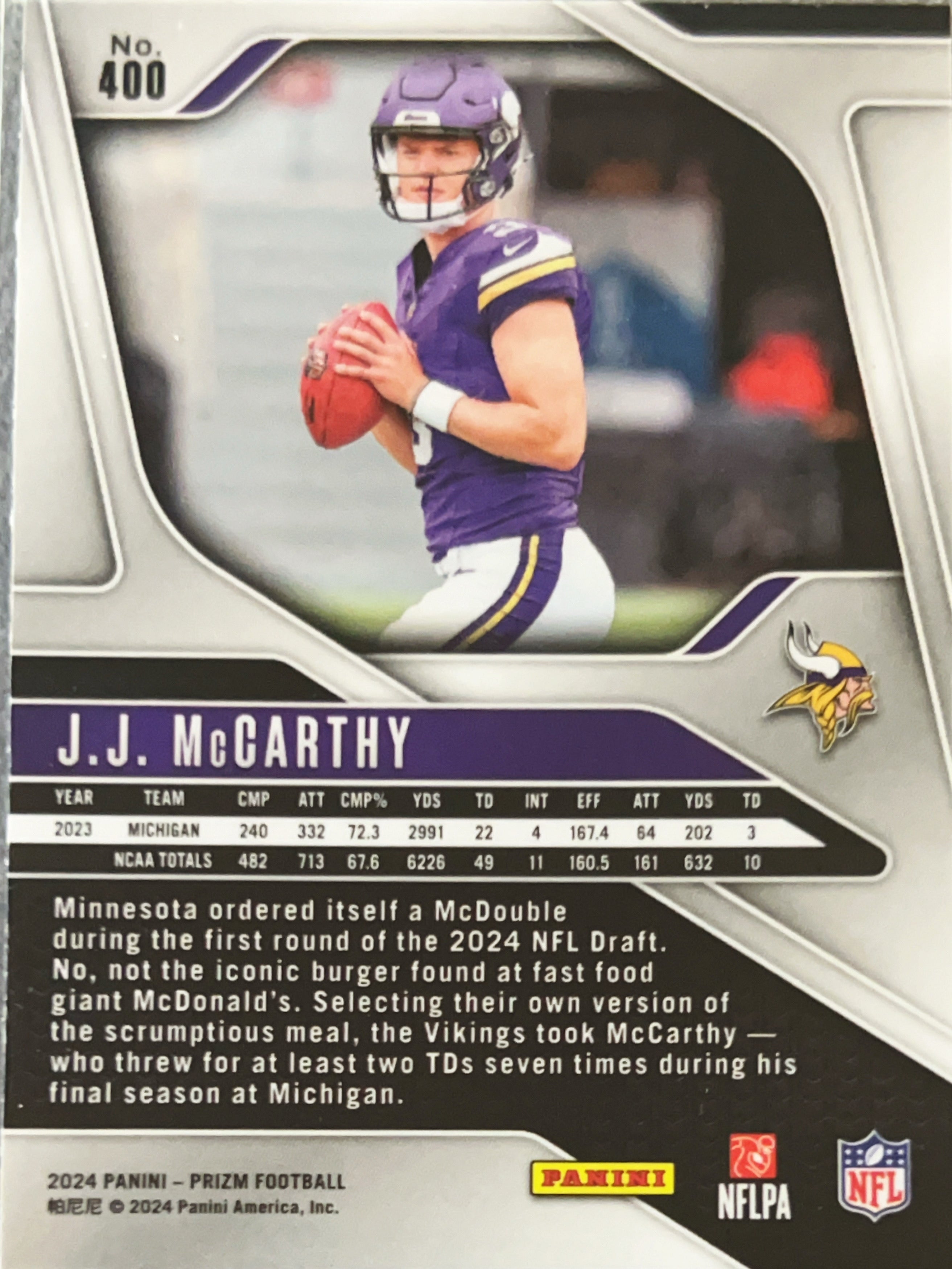 2024 Panini Prizm J.J. McCarthy #400 RC