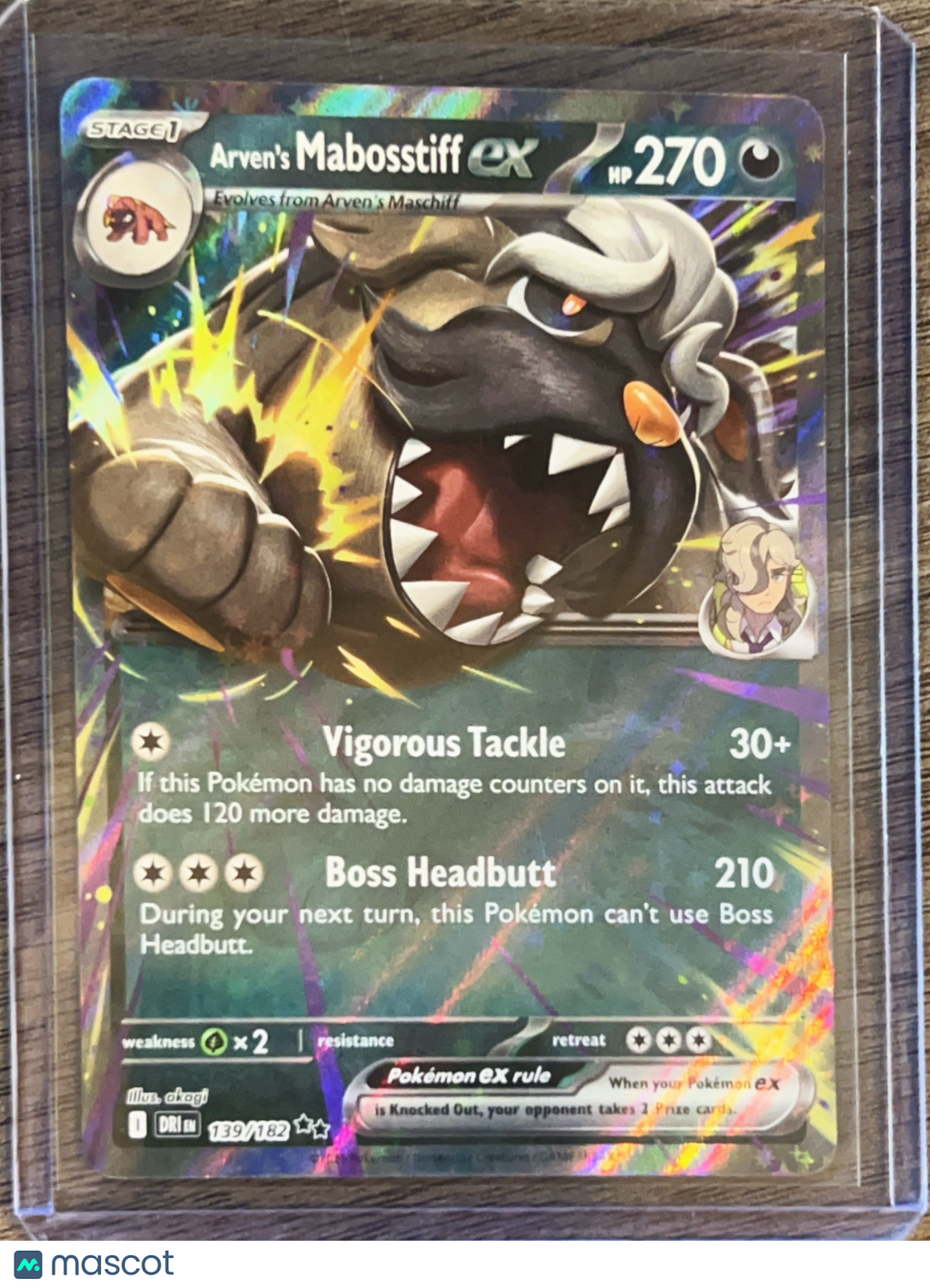 2025 Destined Rivals Arven's Mabosstiff EX Holo Double Rare RR #139/182