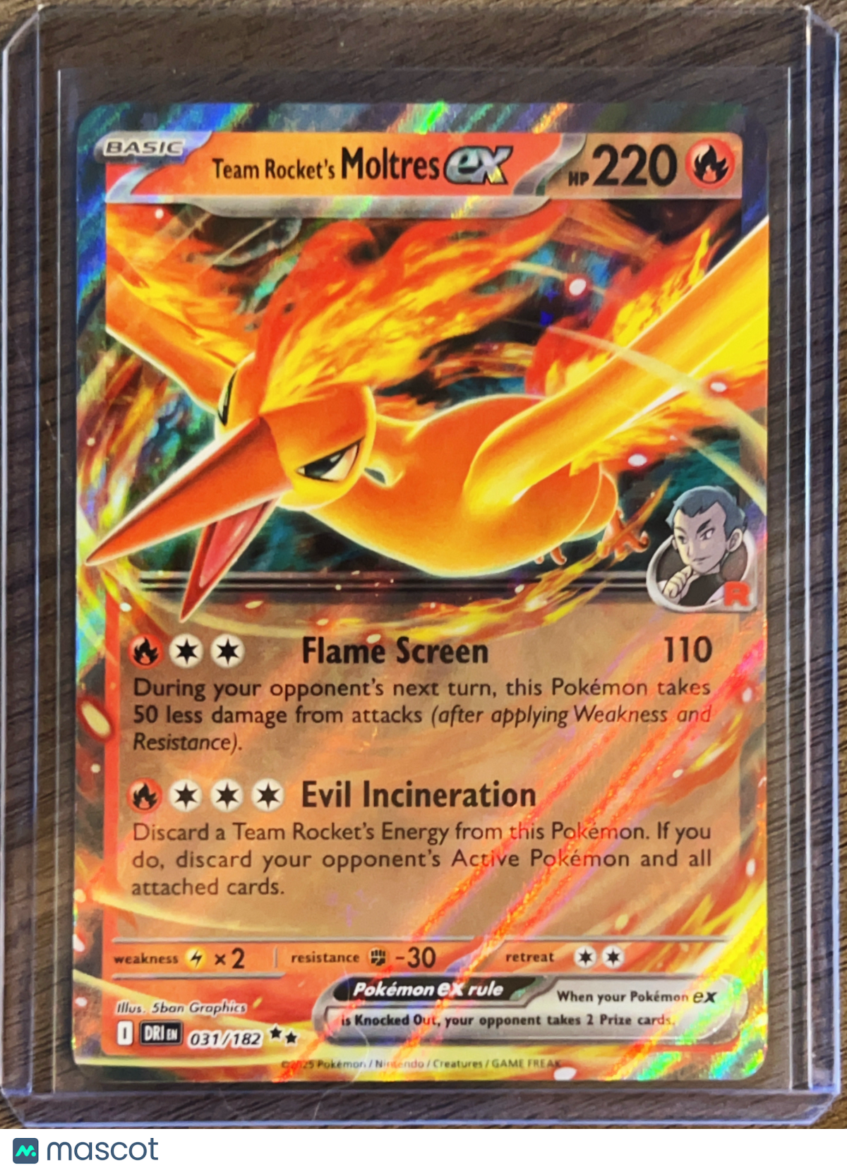 2025 Destined Rivals Team Rocket's Moltres EX Holo Double Rare RR #31/182