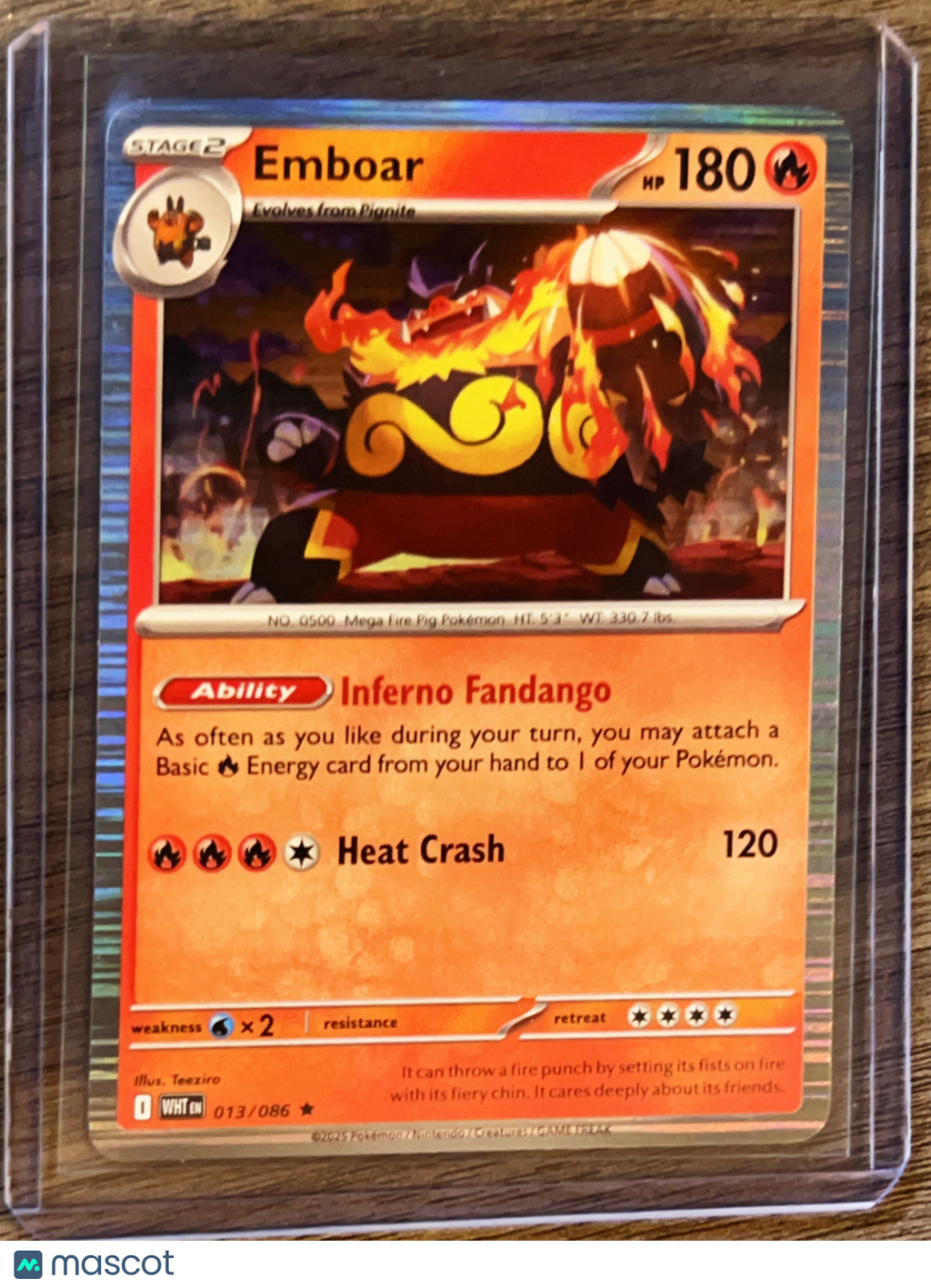 2025 White Flare Emboar Reverse Holo Rare #13/86