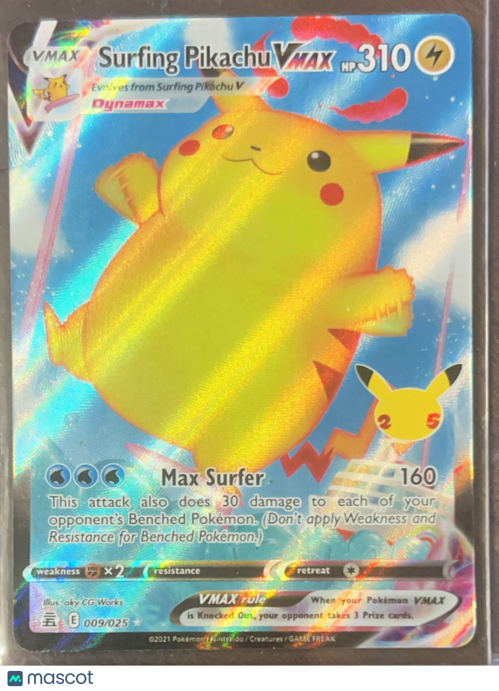 2021 Celebrations Surfing Pikachu VMAX Holo Rare #9/25
