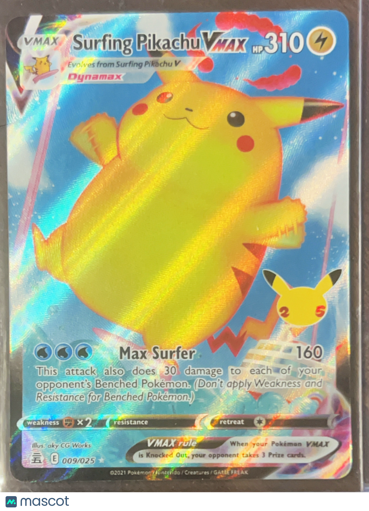 2021 Celebrations Surfing Pikachu VMAX Holo Rare #9/25