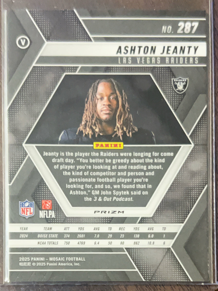 2025 Panini Mosaic Prizm Ashton Jeanty #287 Reactive Green RC
