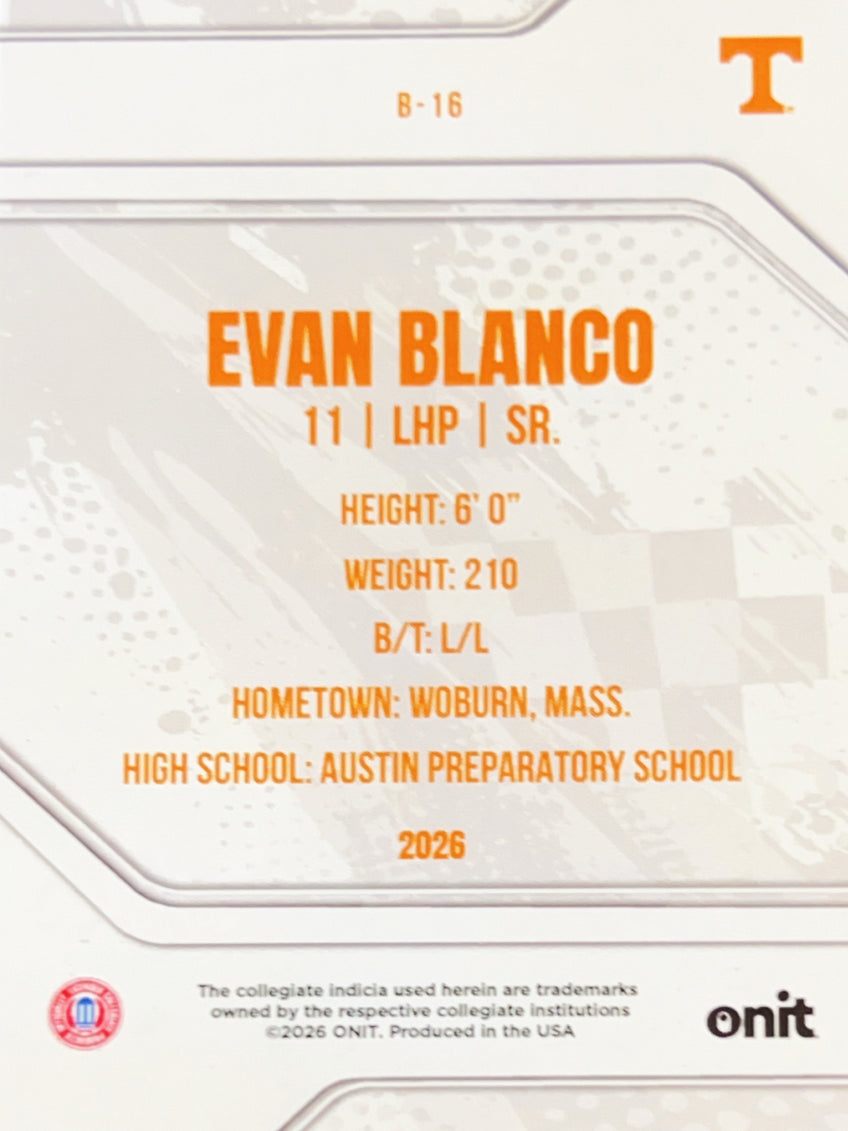 2026 ONIT Tennessee Baseball Evan Blanco #B-16 Orange Sparkle