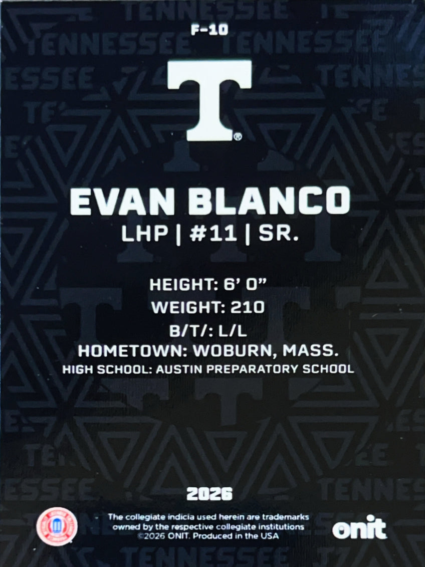 2026 ONIT Tennessee Baseball Evan Blanco #F-10