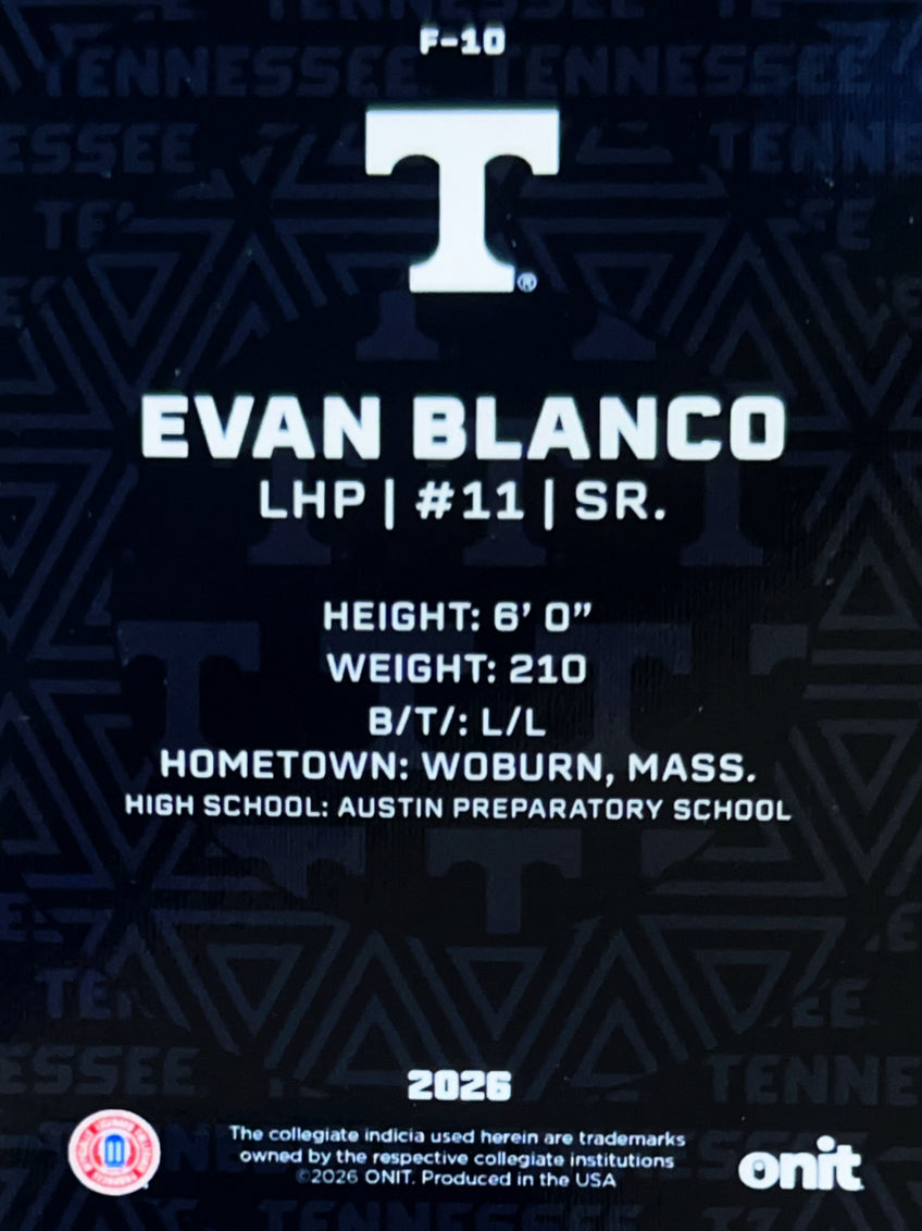 2026 ONIT Tennessee Baseball Evan Blanco #F-10