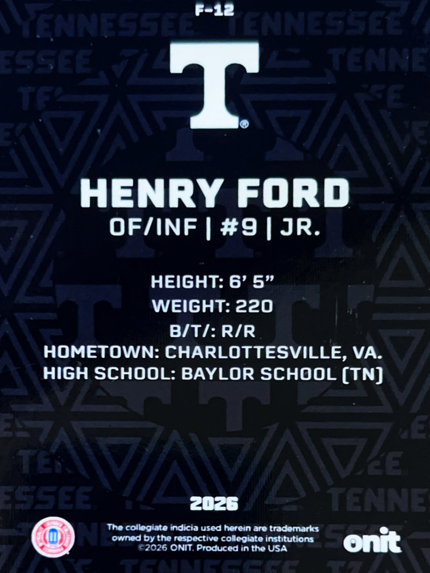 2026 ONIT Tennessee Baseball Henry Ford #F-12