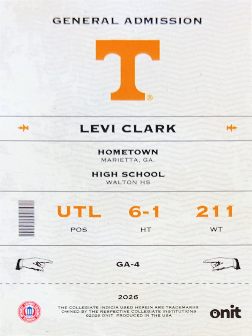 2026 ONIT Tennessee Baseball Levi Clark #GA-4 Holo