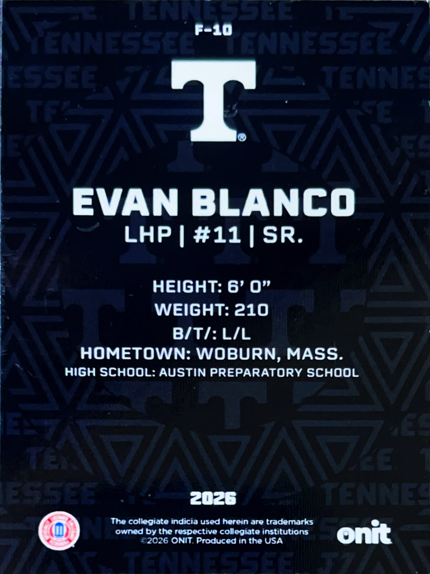 2026 ONIT Tennessee Baseball Evan Blanco #F-10