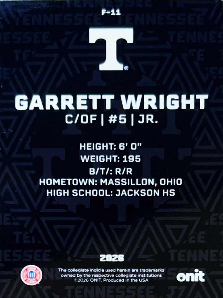 2026 ONIT Tennessee Baseball Garrett Wright #F-11