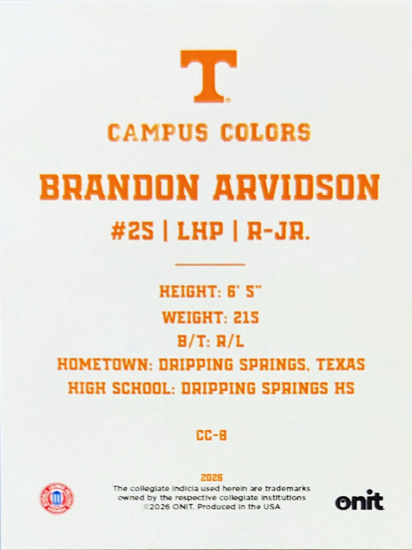 2026 ONIT Gameday Campus Colors Brandon Arvidson #CC-8