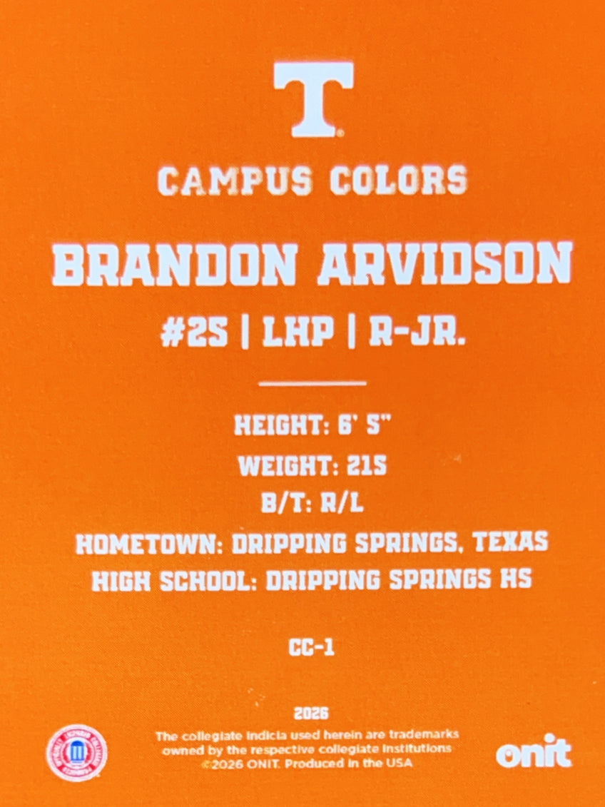 2026 ONIT Campus Colors Brandon Arvidson #CC-1 Orange Sparkle