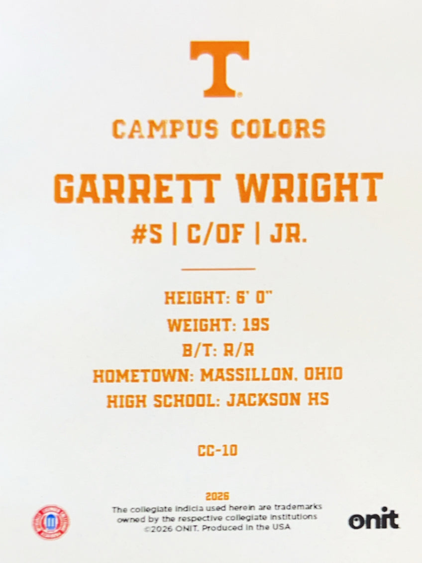 2026 ONIT Tennessee Baseball Campus Colors Garrett Wright #CC-10