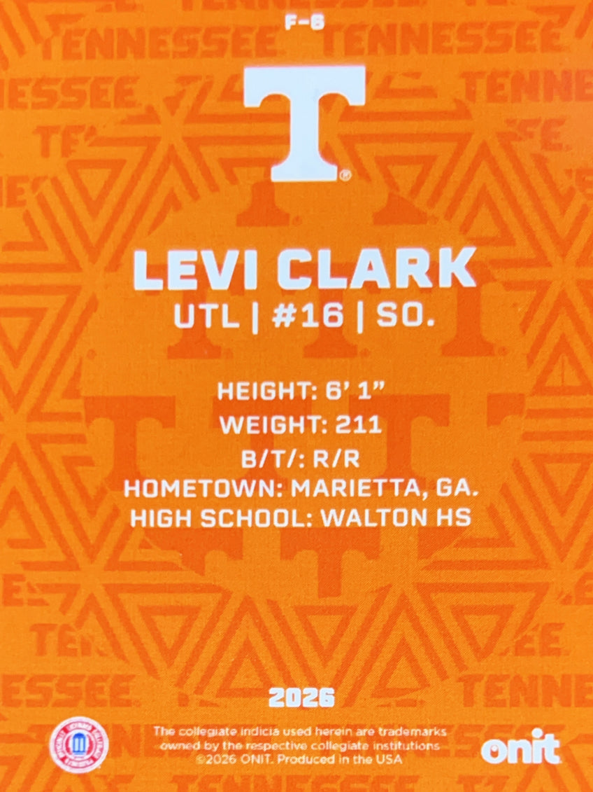 2026 ONIT Tennessee Baseball Levi Clark #F-8 Orange Sparkle