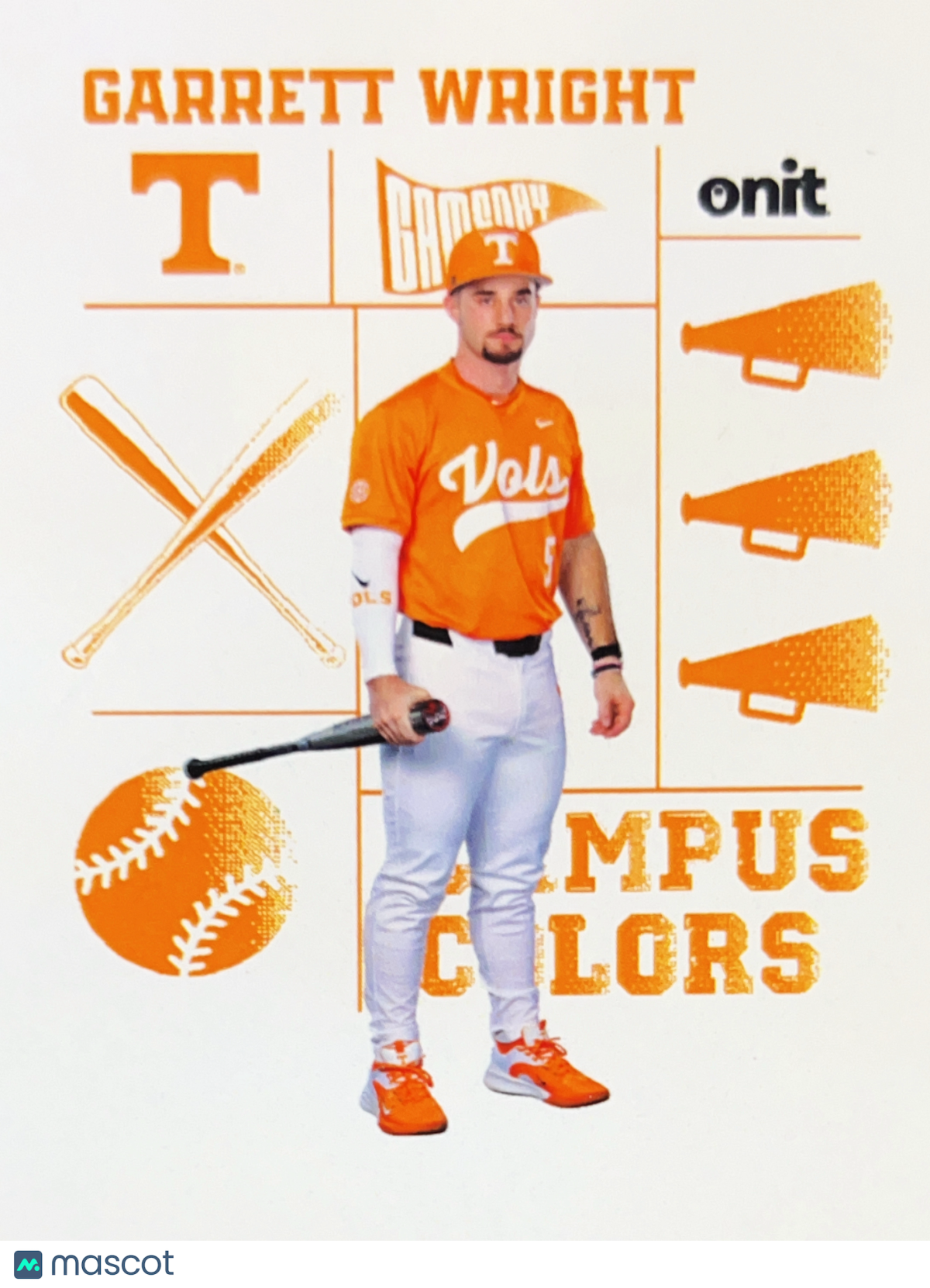 2026 ONIT Tennessee Baseball Campus Colors Garrett Wright #CC-10