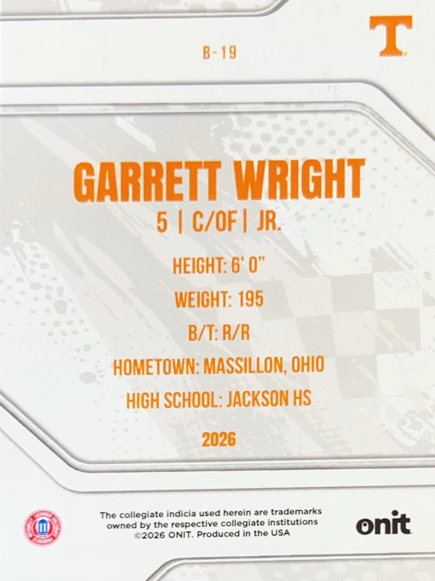 2026 ONIT Tennessee Baseball Garrett Wright #B-19 Silver /49