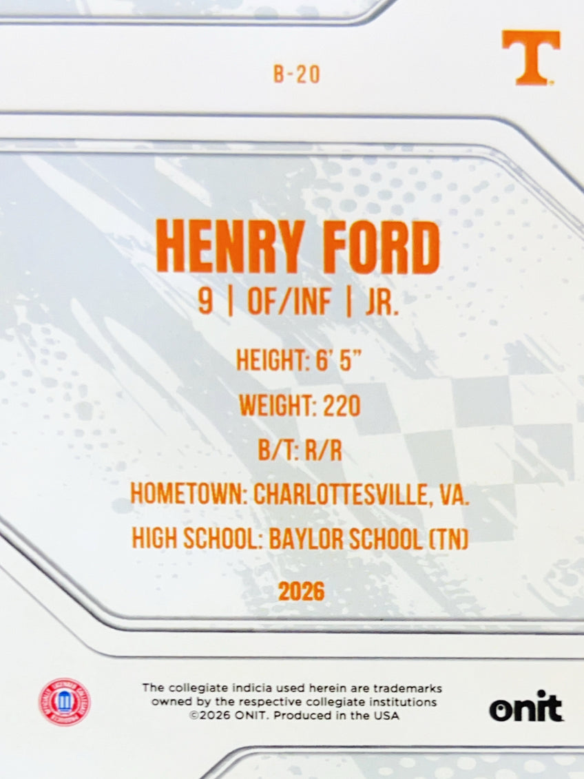 2026 ONIT Tennessee Baseball Henry Ford #B-20