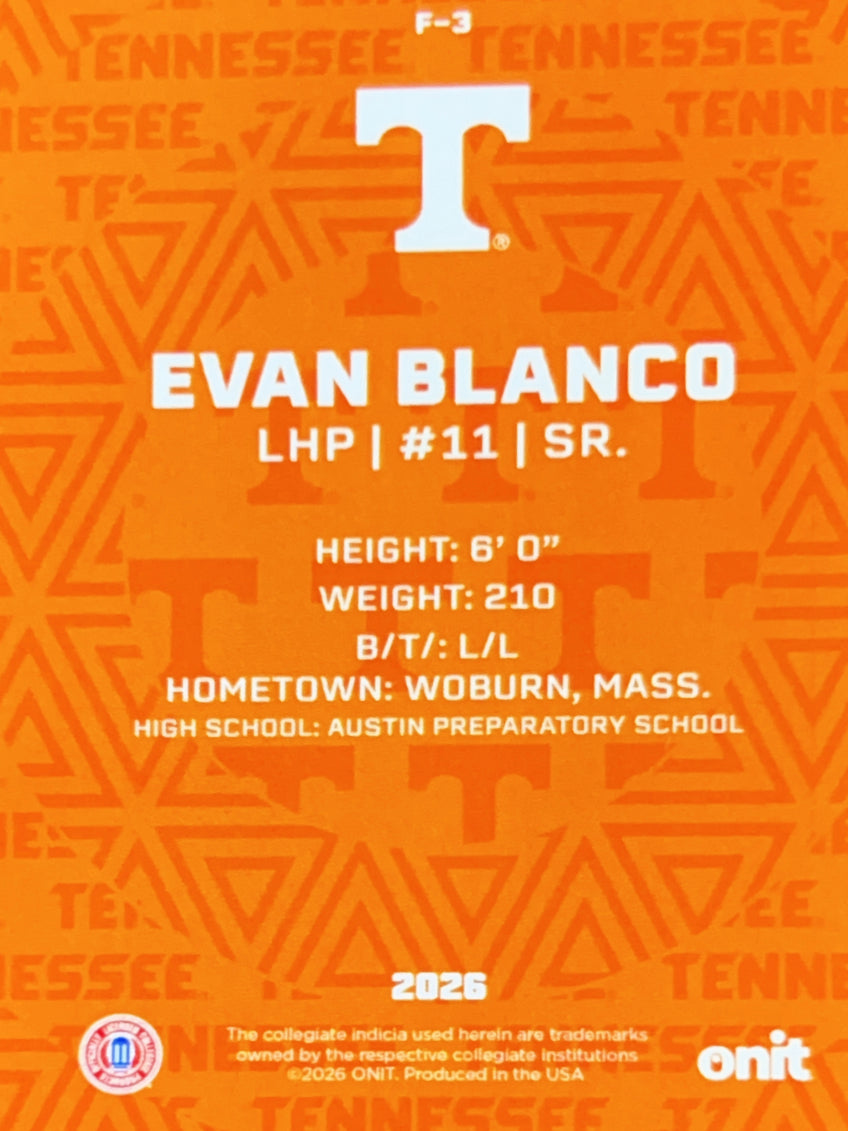 2026 ONIT Tennessee Baseball Evan Blanco #F-3