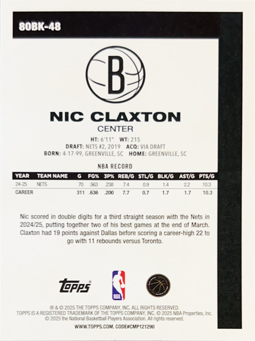 2025 Topps 1980 Topps Basketball 45th Anniversary Nic Claxton #80BK-48