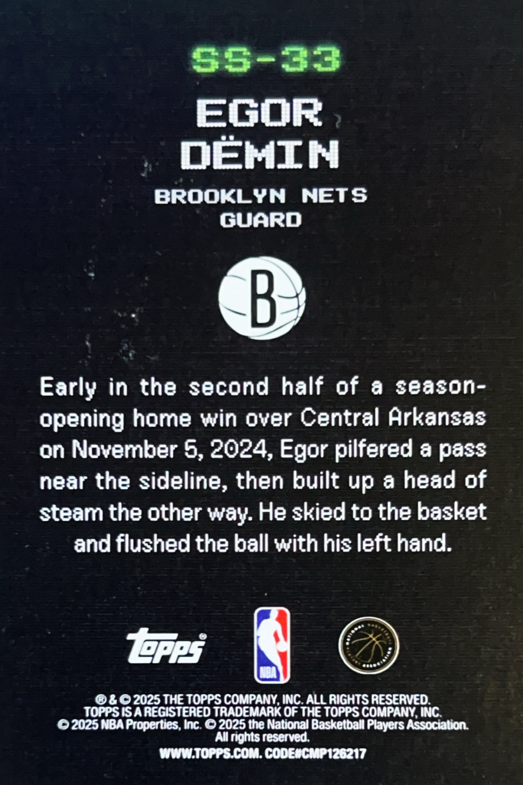 2025 Topps Scan & Slam Egor Demin #SS-33 Holo RC