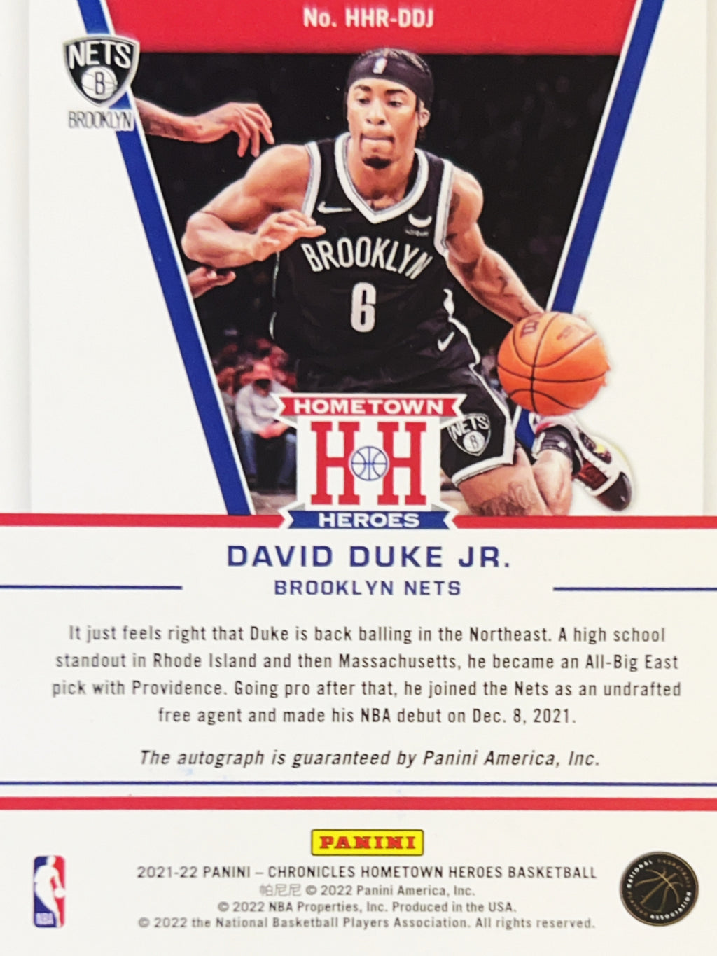 2022 Panini Chronicles Hometown Heroes David Duke Jr. #HHR-DDJ RC Auto