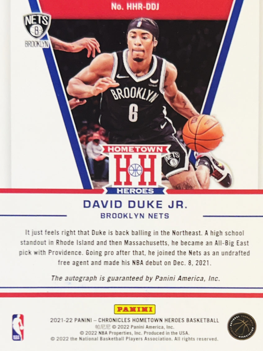 2022 Panini Chronicles Hometown Heroes David Duke Jr. #HHR-DDJ RC Auto