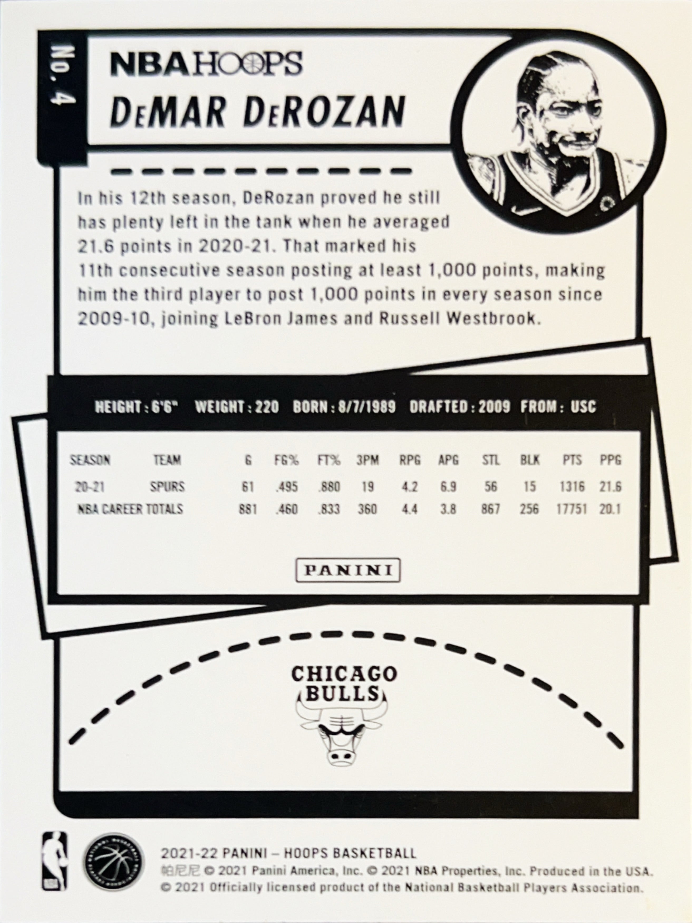 2021 Panini NBA Hoops DeMar DeRozan #4 Yellow