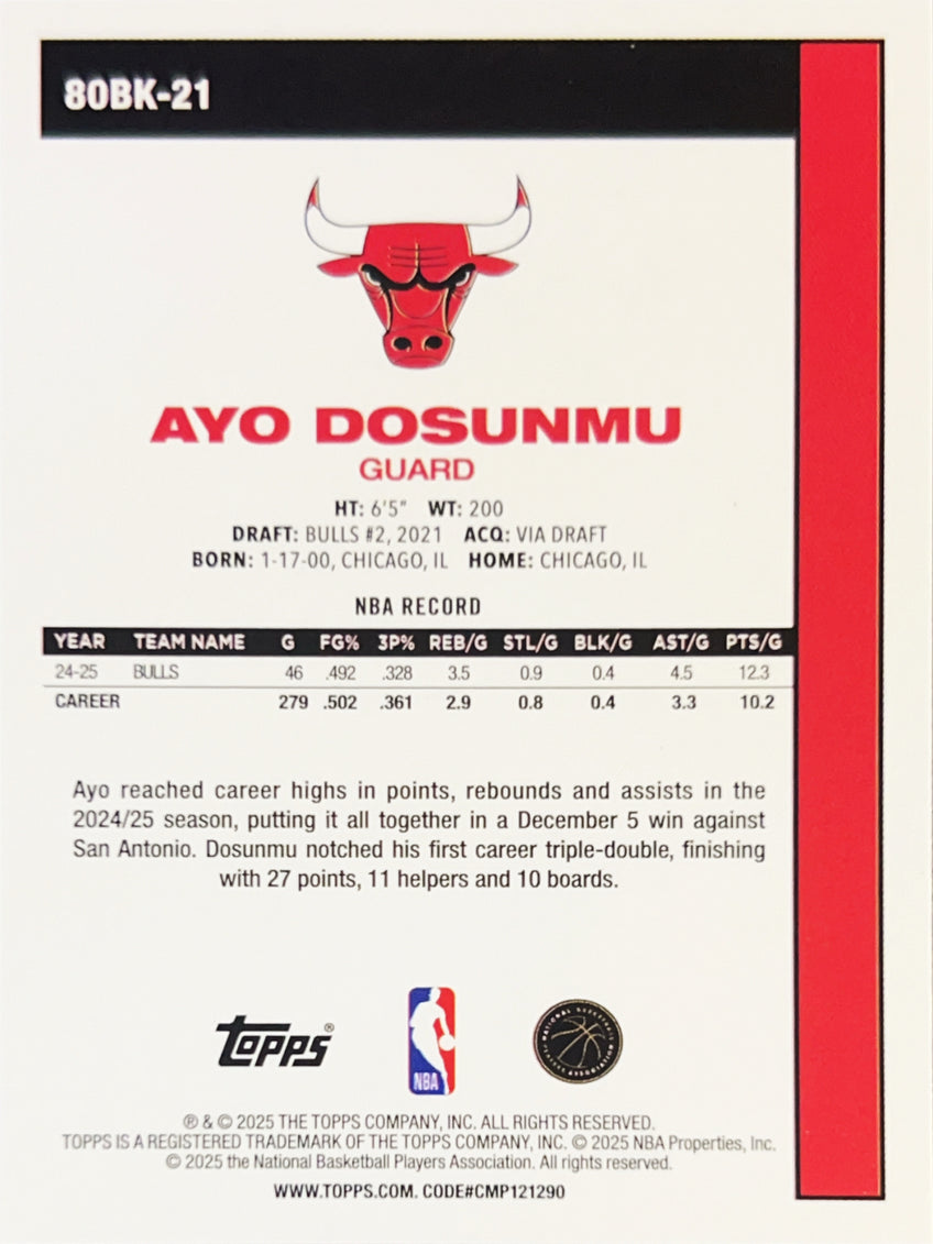2025 Topps Chrome Basketball Ayo Dosunmu #80BK-21 Silver Refractor