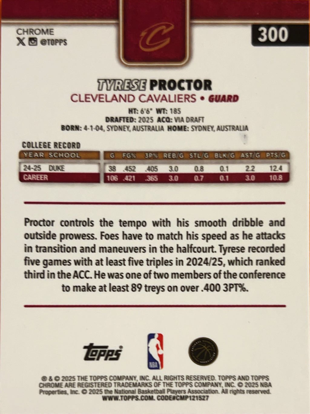 2025 Topps Chrome Tyrese Proctor #300 RC