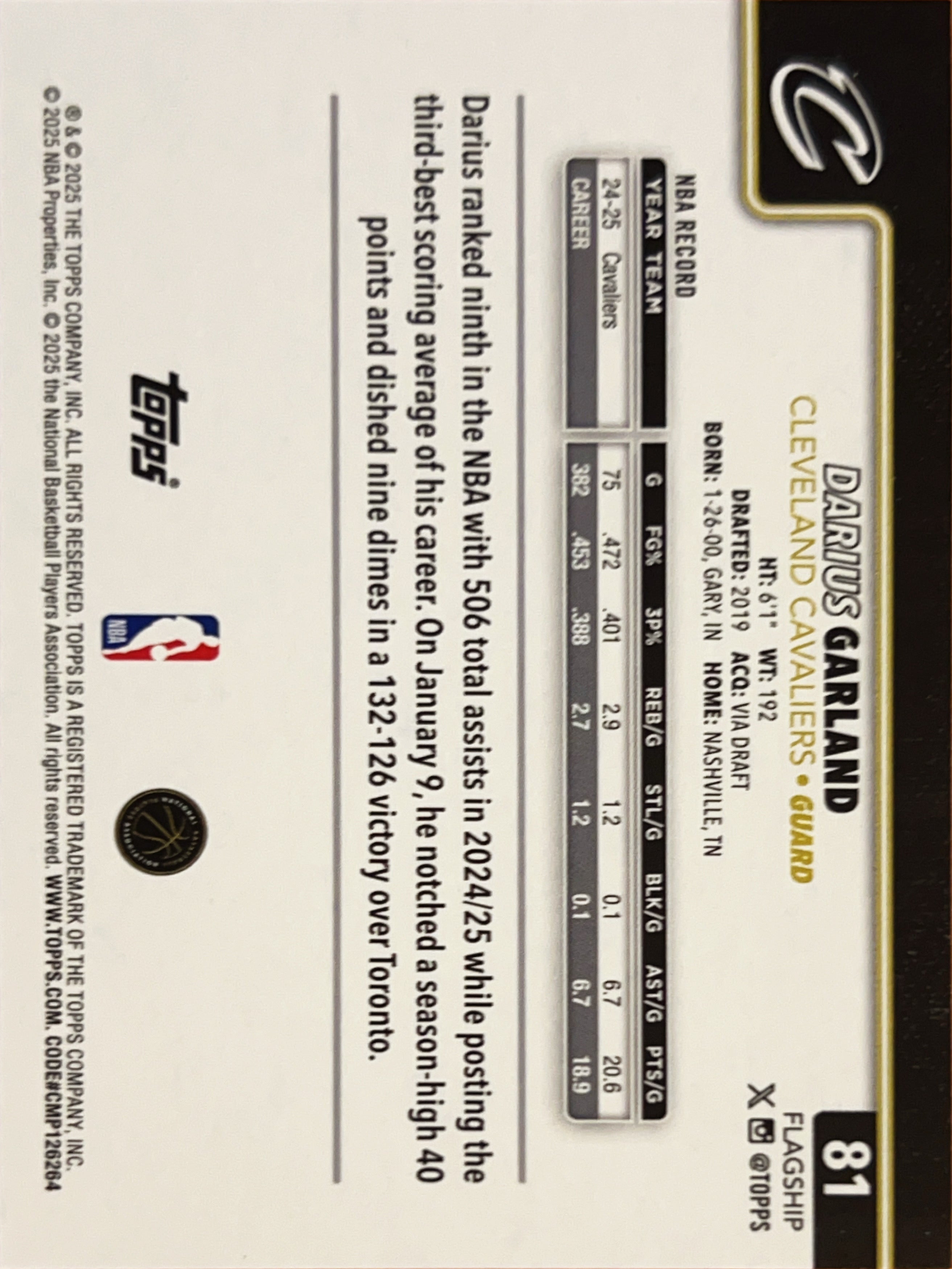 2025 Topps Flagship Darius Garland #81 Blackout