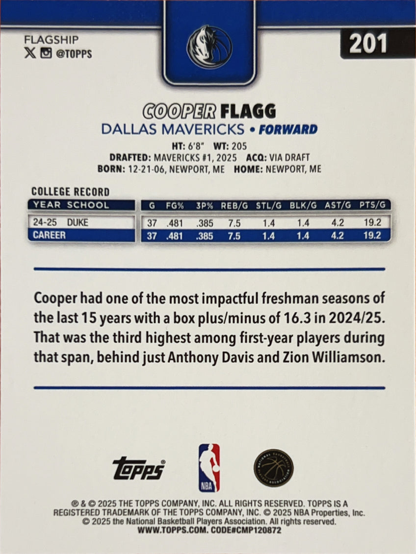 2025 Topps Flagship Cooper Flagg #201 RC