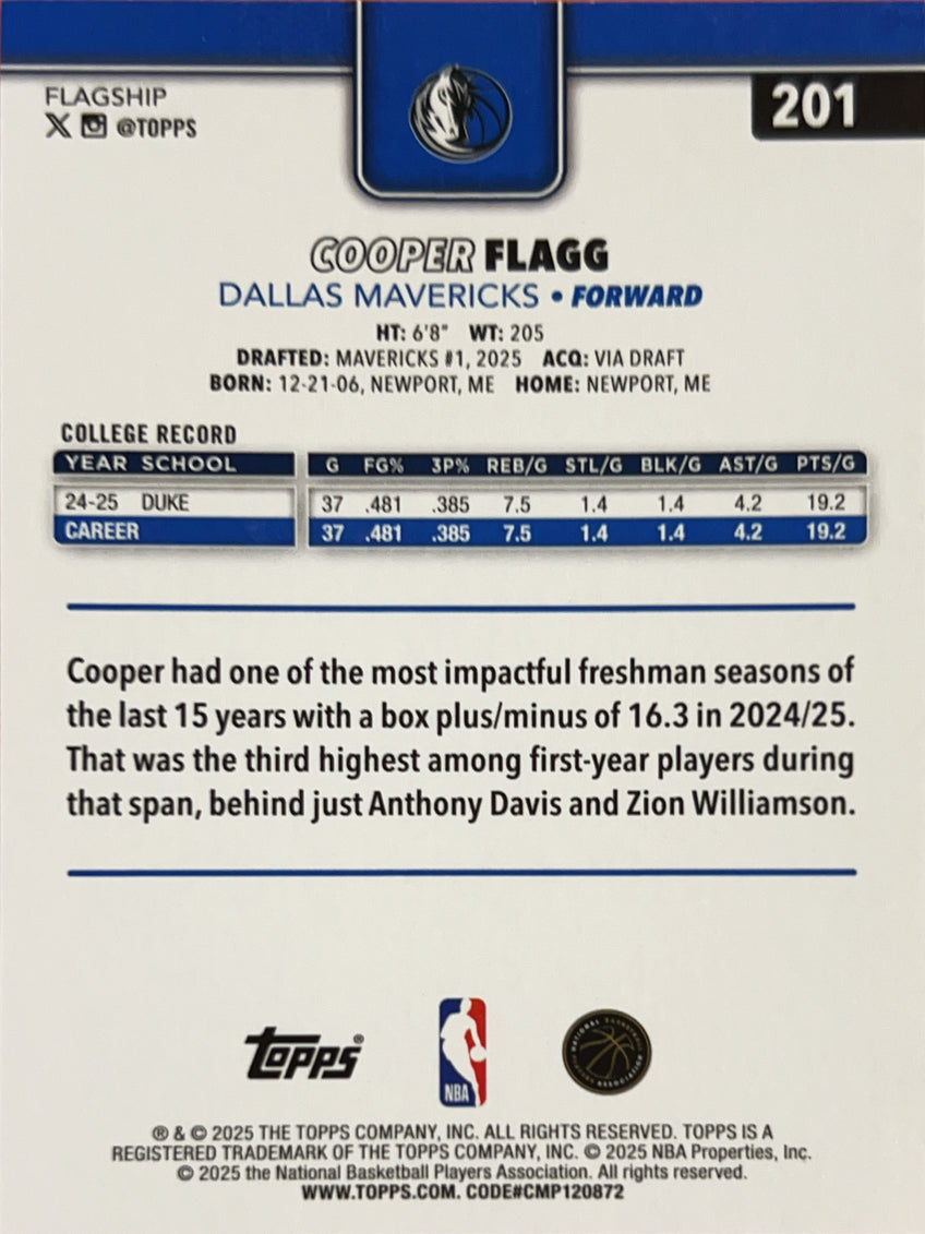 2025 Topps Cooper Flagg #201 RC