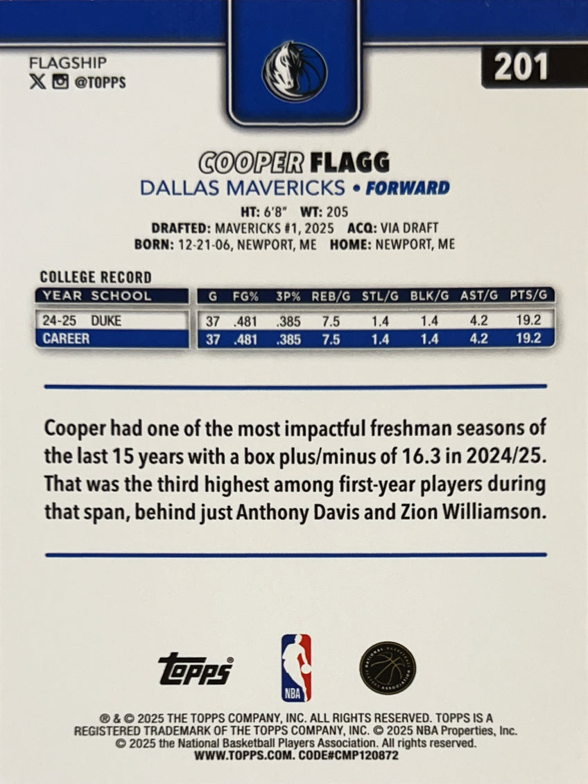 2025 Topps Flagship Cooper Flagg #201 RC