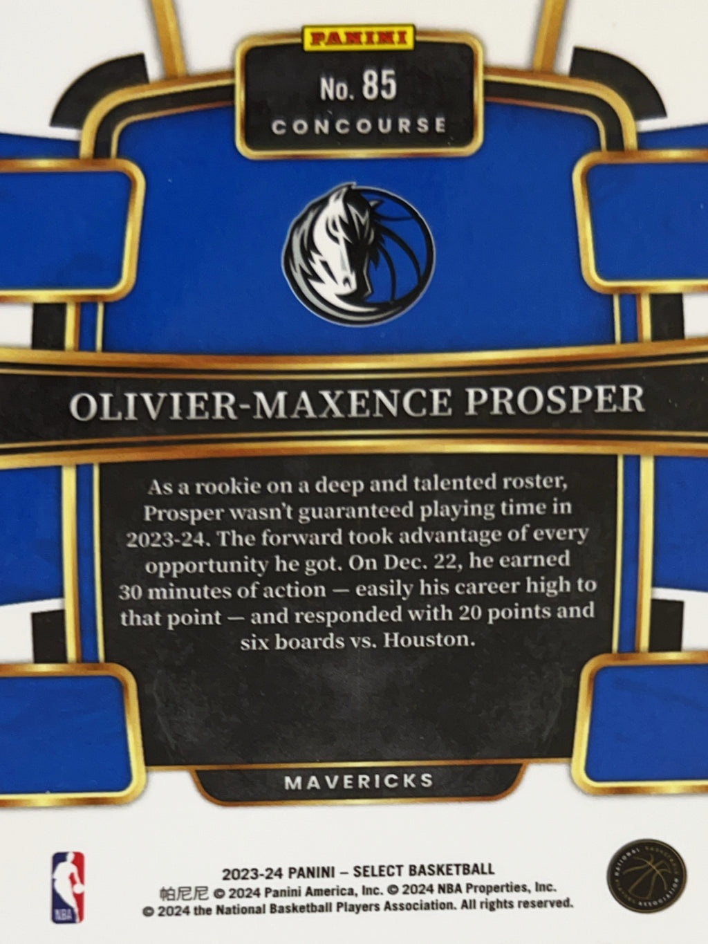 2024 Panini Select Concourse Olivier-Maxence Prosper #85 Blue Prizm RC