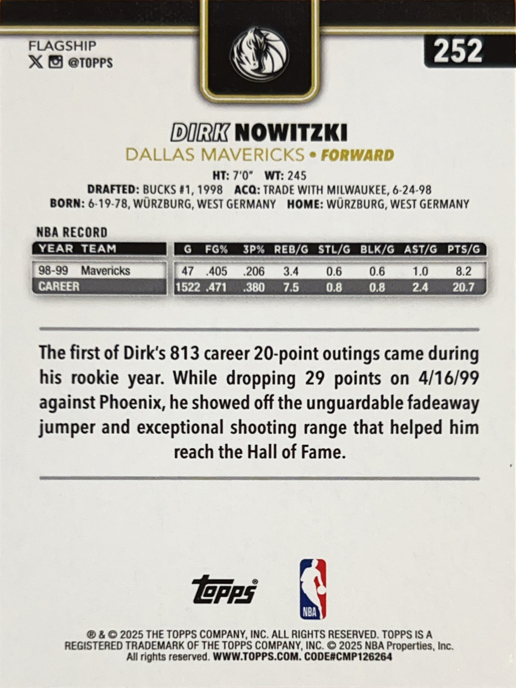2025 Topps Flagship Dirk Nowitzki #252 Blackout