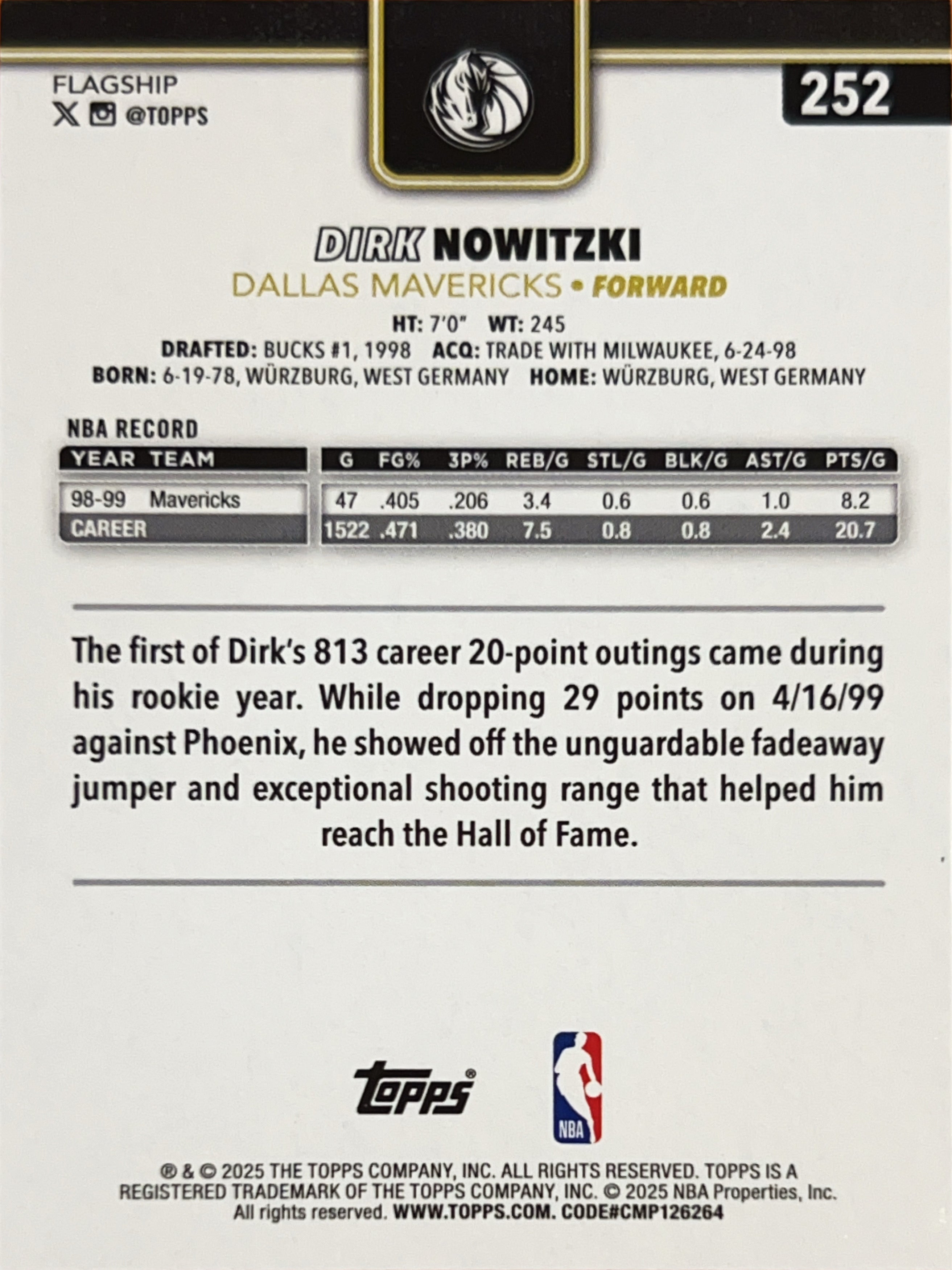 2025 Topps Flagship Dirk Nowitzki #252 Blackout