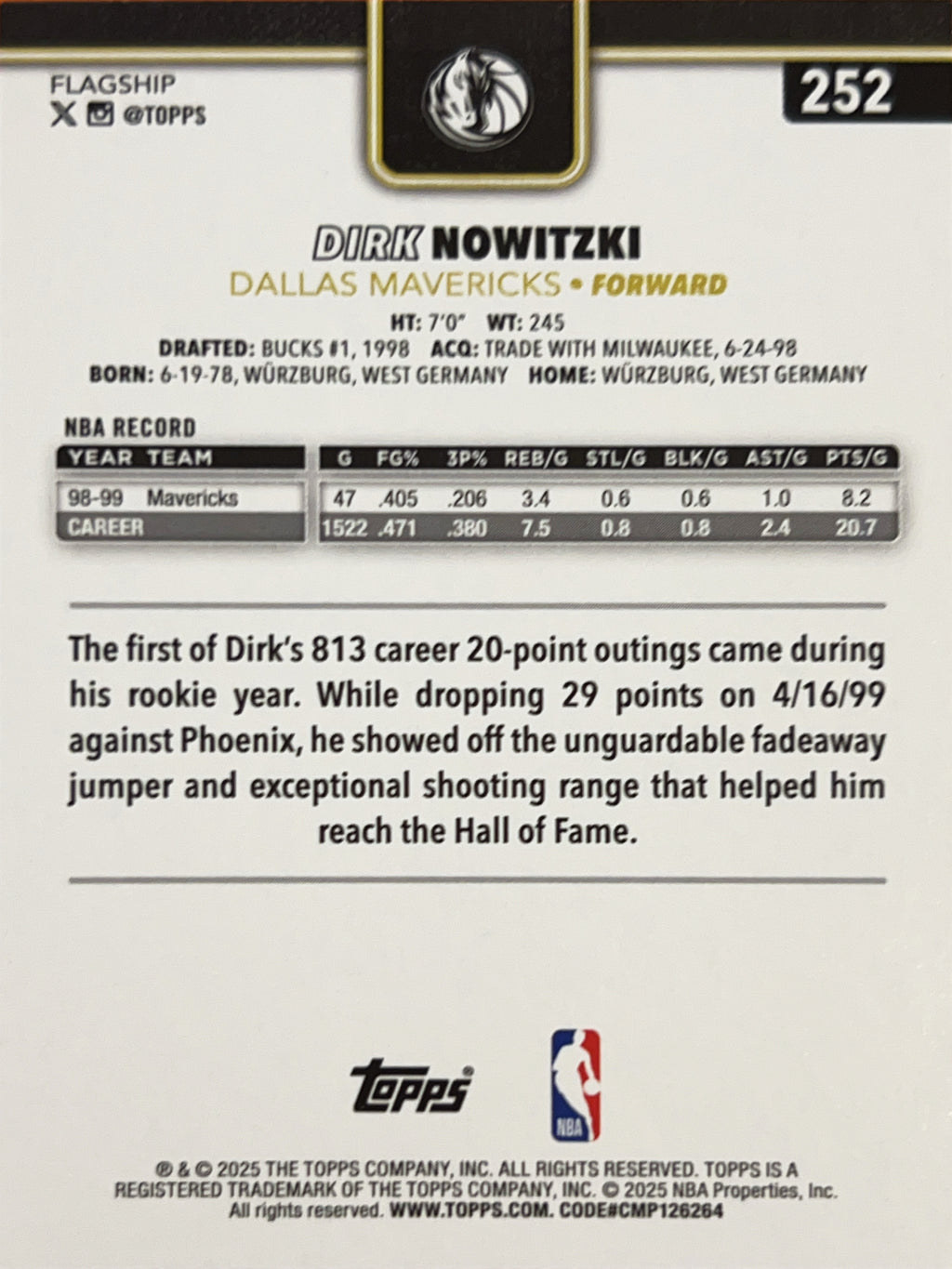 2025 Topps Flagship Dirk Nowitzki #252 Blackout