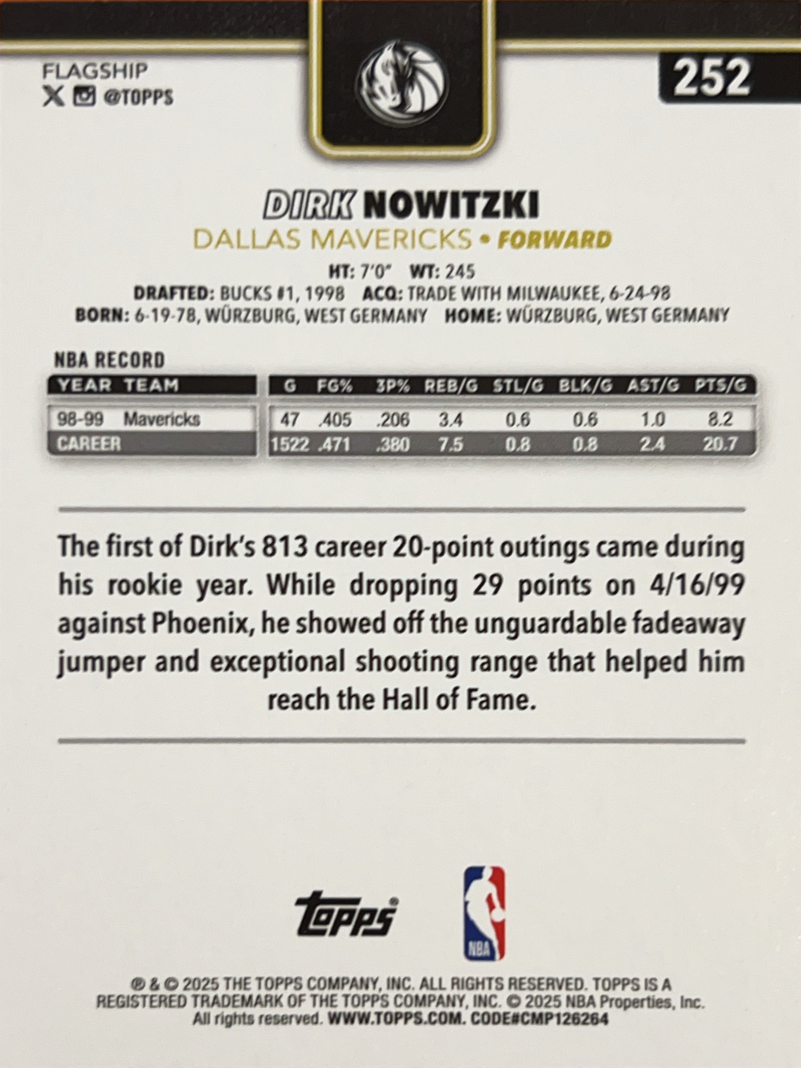 2025 Topps Flagship Dirk Nowitzki #252 Blackout