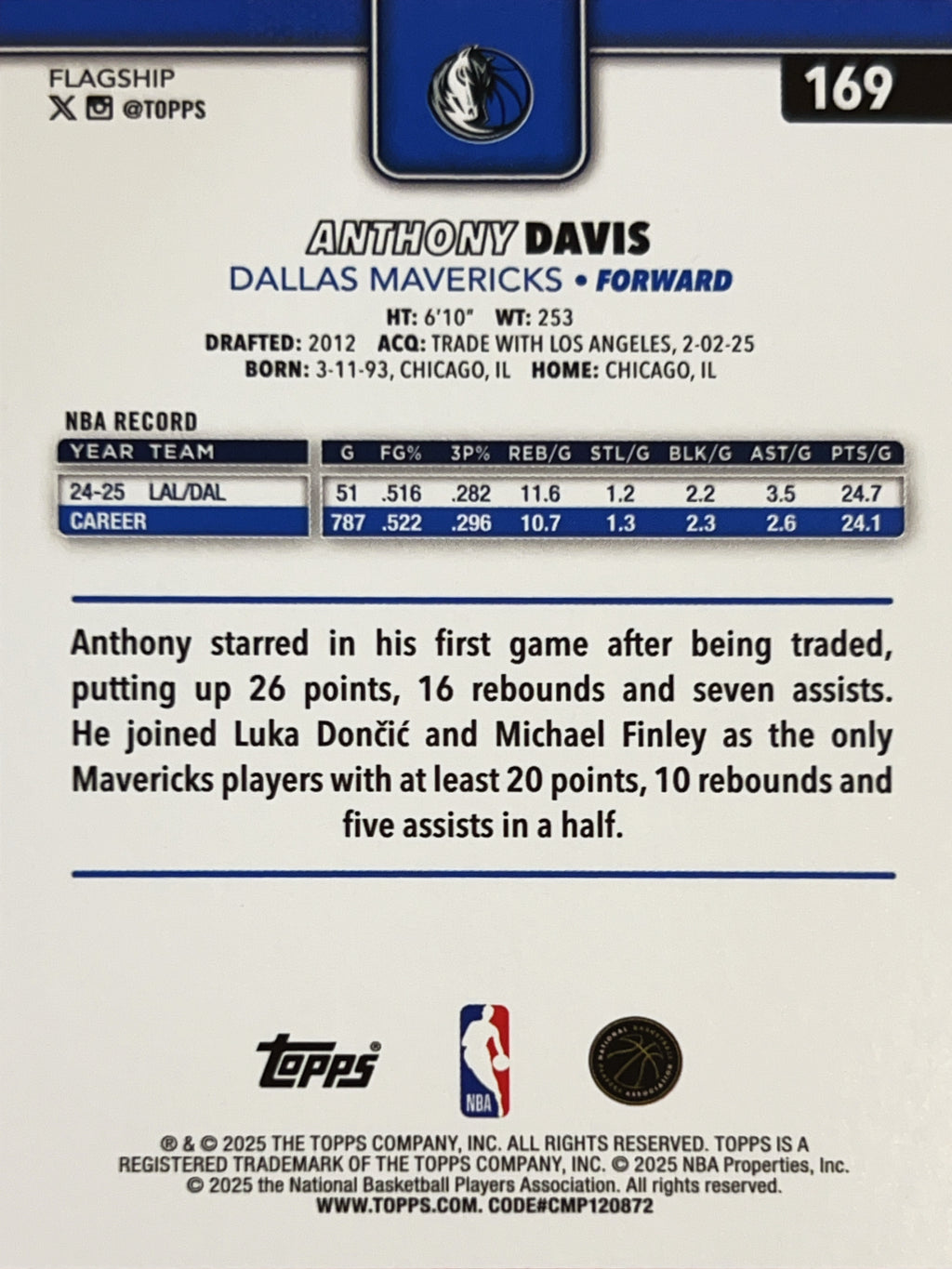 2025 Topps Flagship Anthony Davis #169 Sandglitter