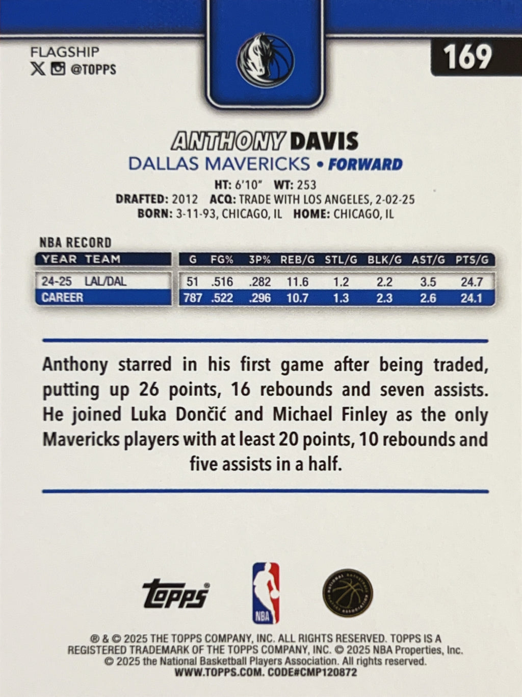 2025 Topps Flagship Anthony Davis #169 Foil