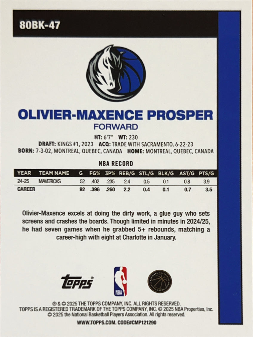 2025 Topps 1980 Basketball 45th Anniversary Olivier-Maxence Prosper #80BK-47