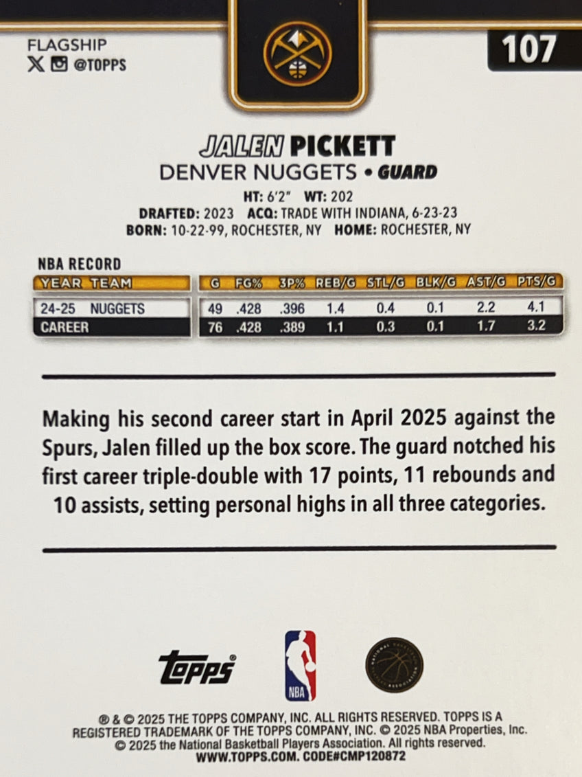 2025 Topps Flagship Jalen Pickett #107 Purple Crackle /250