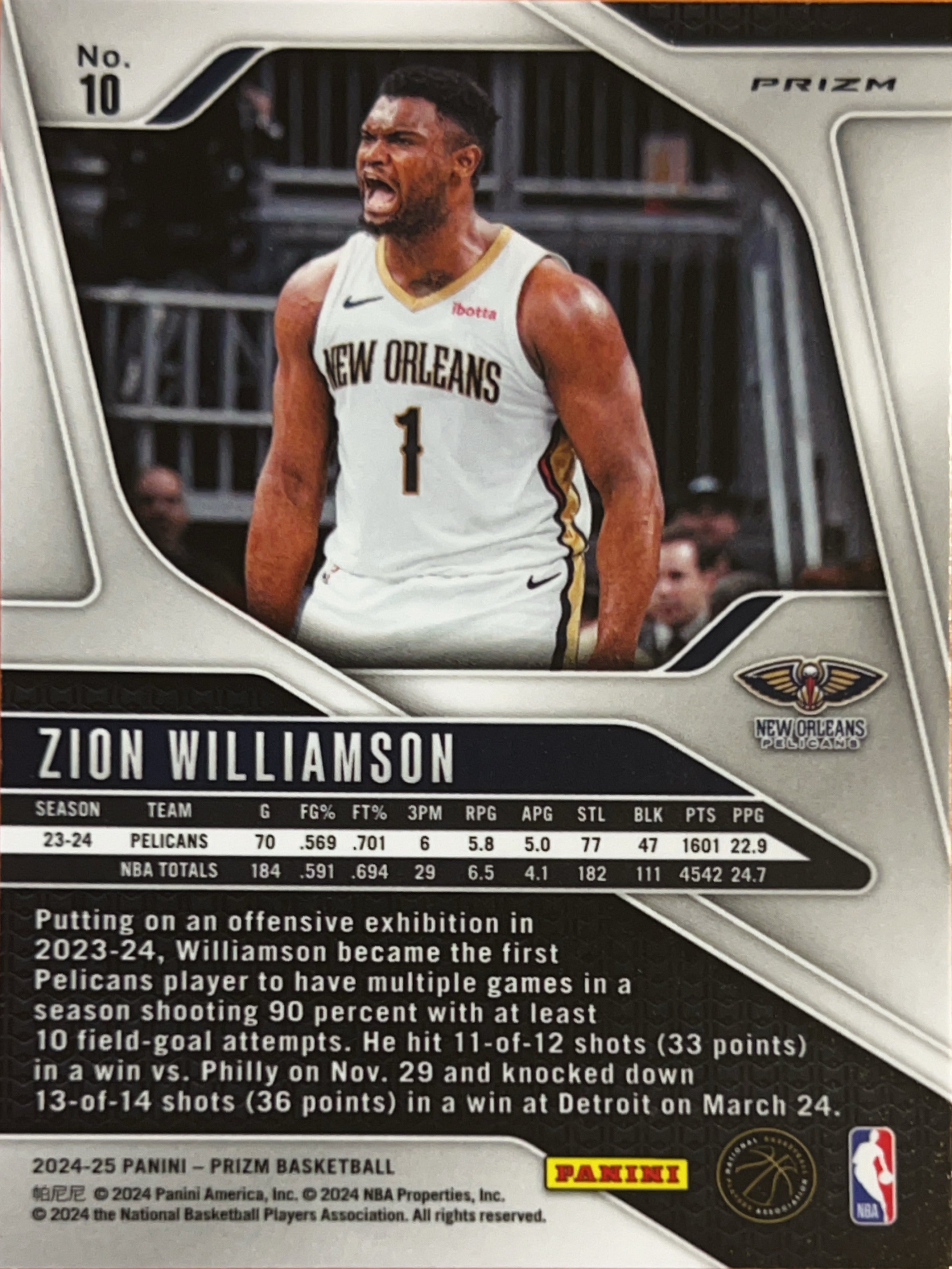 2024 Panini Prizm Zion Williamson #10 Silver