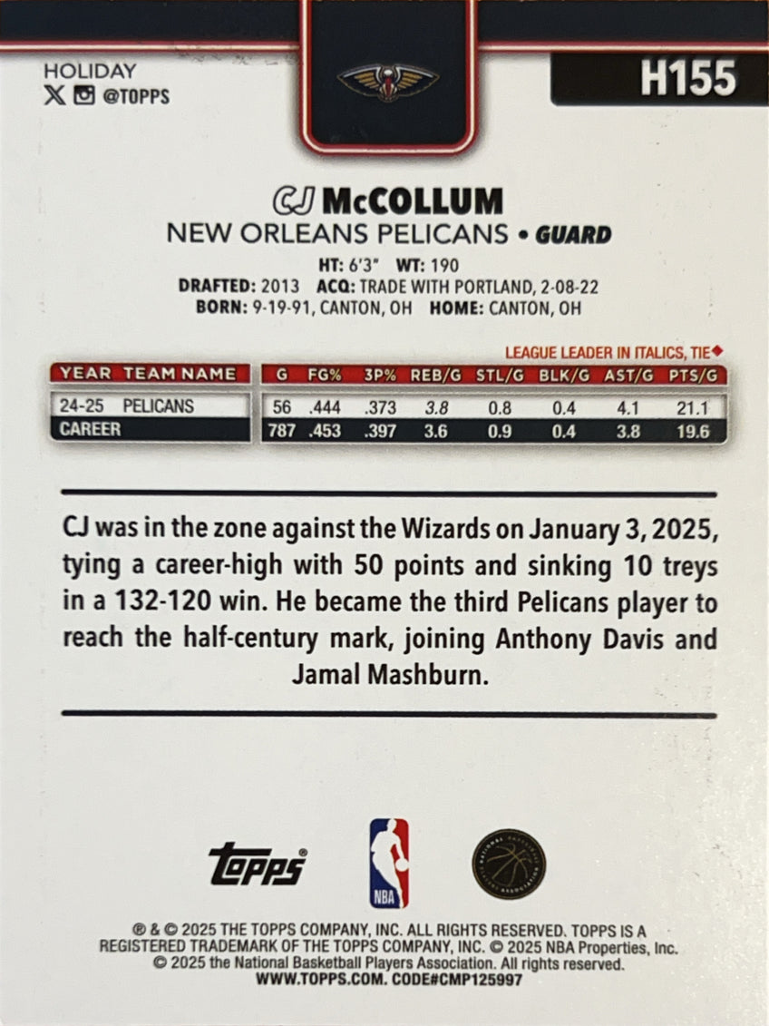 2025 Topps Holiday CJ McCollum #H155 Blue Parallel