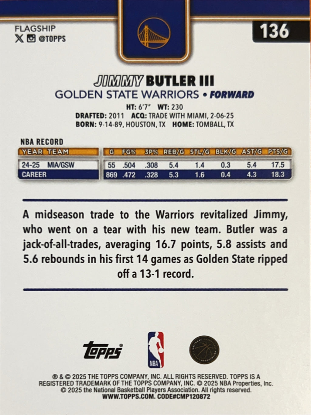 2025 Topps Flagship Jimmy Butler III #136 Sandglitter