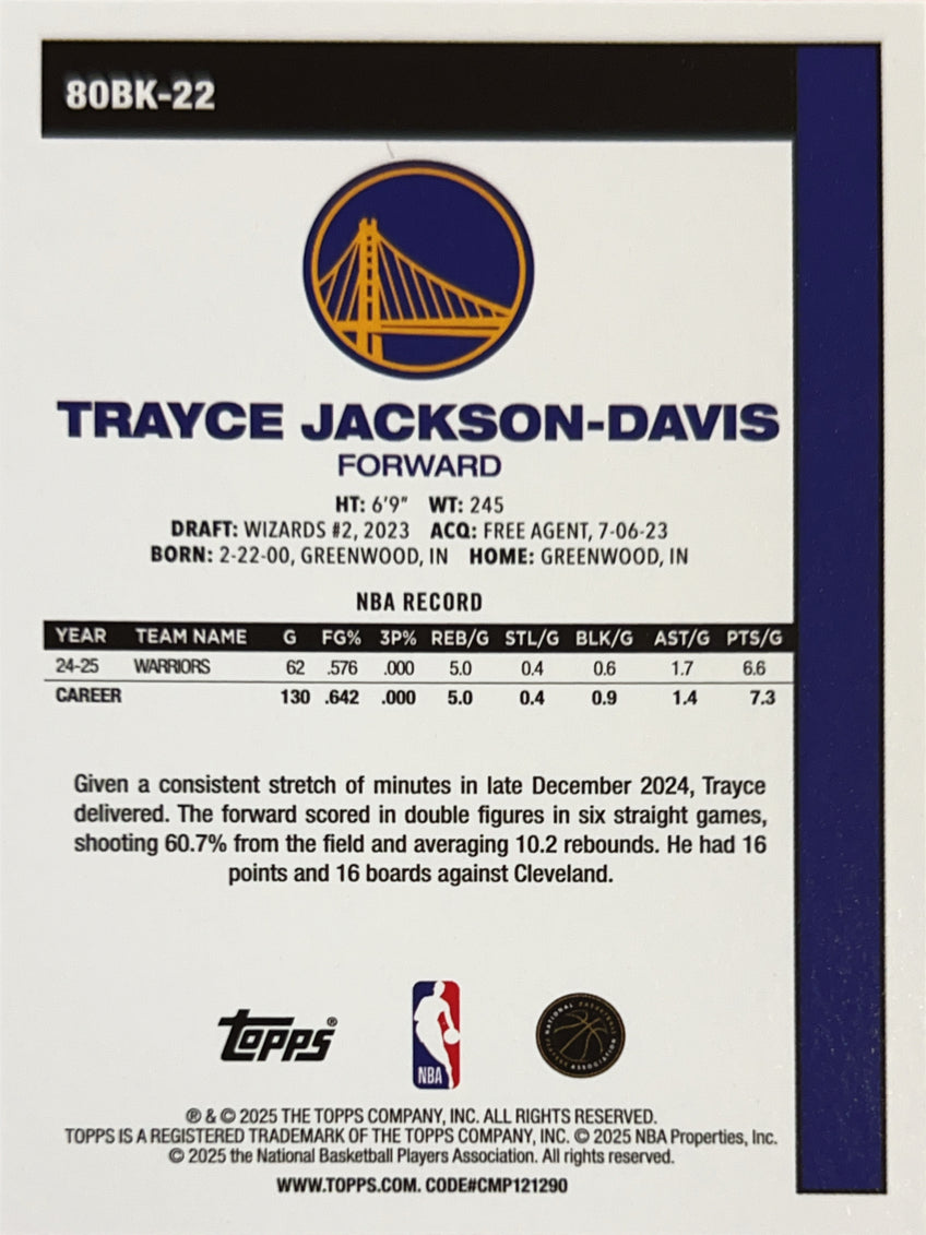 2025 Topps Chrome Basketball Trayce Jackson-Davis #80BK-22